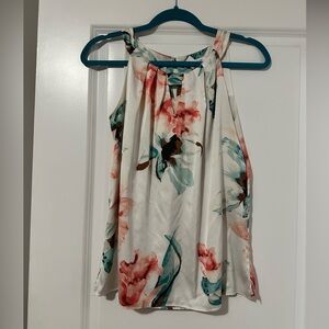 White House Black Market Floral Halter Blouse - Coral and Teal
